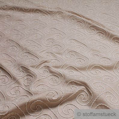 Stoff Wolle Polyamid natur Stickerei Mäander angeraut Decke Vorhang