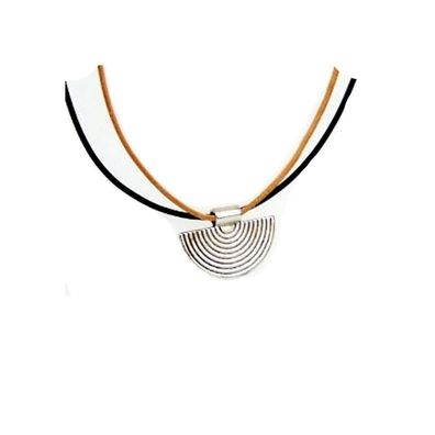 Minott Halskette - braunes und schwarzes Lederband Halbkreis Anhänger