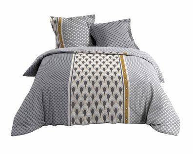 3tlg. Bettwäsche 240x220 Baumwolle Bettdecke Übergröße Bettgarnitur grau beige