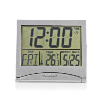 Nedis CLDK002SR Digitale Reiswekker Datum/ temperatuur Zilver.