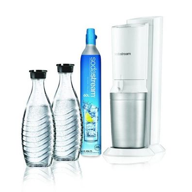 Sodastream Crystal White Megapack met 60L CO2 Cilinder + 2 Glazen Karaffen Wit.
