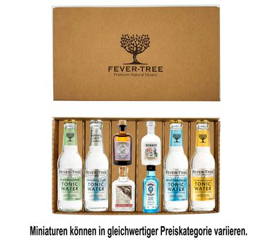 Fever-Tree Gin Tonic Geschenkset - 4x verschiedene Mini Gins + 4x Fever-Tree ve