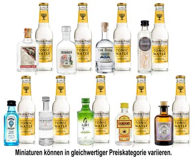 Mini Gin Tonic Probierset - 9 verschiedene Gin Sorten + 9x Fever-Tree Tonic Wat