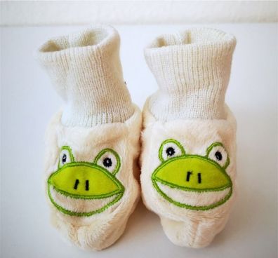 Babyschuhe Frosch grün Erstlinge Socken Überschuhe Baby Plüschschuhe bestickt