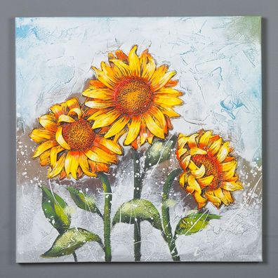 3D Wandbild Sunflowers 80x80cm auf Leinwand & Holz-Keilrahmen Acryl handgemalt