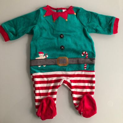 Baby-Schlafanzug Weihnachten Nikolaus Outfit Strampler Bio-Baumwolle Grün Rot Gr. 80