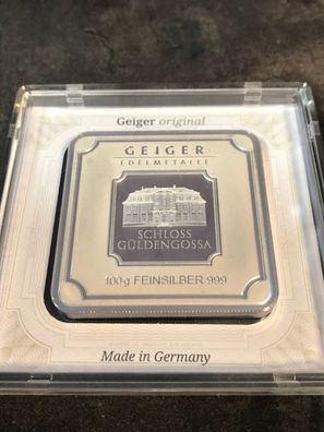 Geiger Edemetalle Original 100 Gramm 999 Silber Silberbarren in Box zertifiziert