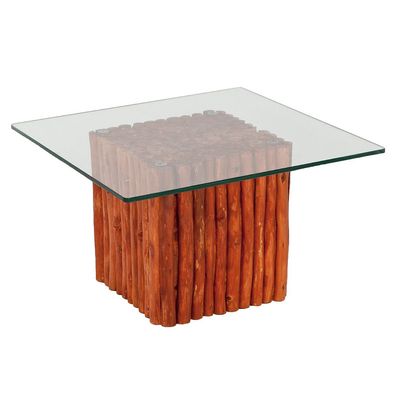Teak Couchtisch NICO Braun inkl. Glasplatte ca. 60x60cm Wohnzimmertisch Tisch
