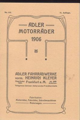 Adler Motorräder 1906, Prospekt der Maschinen von 1906, Oldtimer