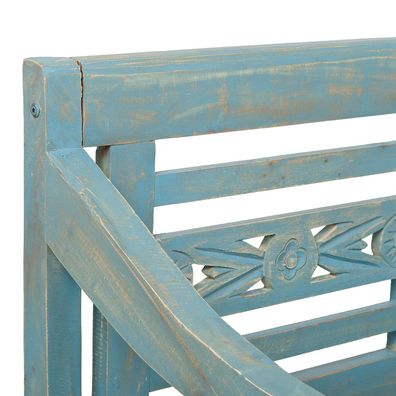 Sitzbank Holzbank Mahagoni Christos Blue-Washed 100cm Bank Handarbeit Massivholz