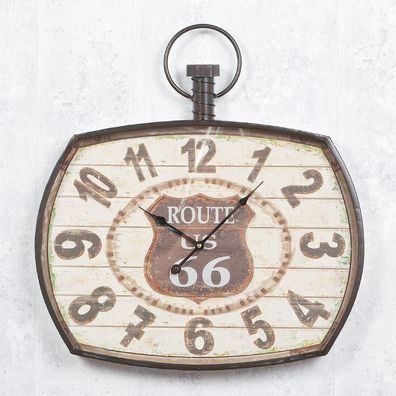 Große Design-Wanduhr ROUTE 66 58x60cm Vintage-Design aus Metall Küchenuhr Uhr