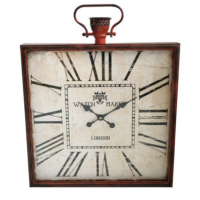 Große Wanduhr Küchenuhr ca. 50x58cm WATCH MAKER London rot Metall Vintage Uhr