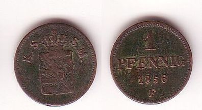 1 Pfennig Kupfer Münze Sachsen 1856 F