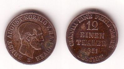 1/12 Taler Silber Münze Königreich Hannover 1851 B