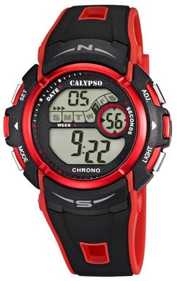Calypso Herrenuhr digital mit Alarm Timer Stoppuhr schwarz/ rot K5610/5