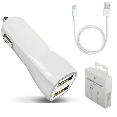 Für Apple iPhone Auto KFZ USB Ladegerät Dual + Original Apple Ladekabel 1 Meter