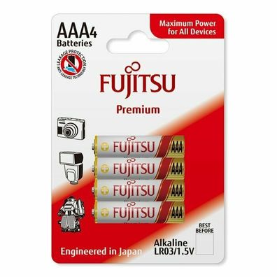 4 x Fujitsu AAA Batterie Maximum Power Premium LR03 AAA Blister-Batterien