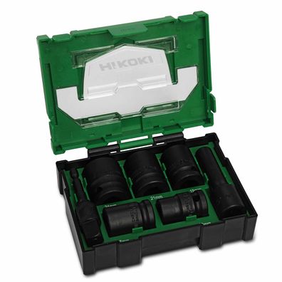 HiKOKI Kraft-Stecknuss-Box 7-teilig (Box II) Stapelbares Boxensystem - 1/2 Zoll
