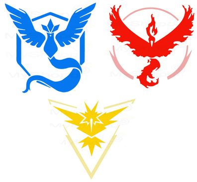 10x Sticker Team Aufkleber Für Pokemon Go Zapdos Gelb - Aktos Blau - Lavabos Rot