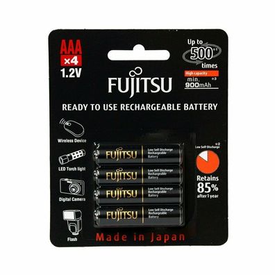 4 x Fujitsu Schwarz HR-4UTHC R03 / AAA 950mAh wiederaufladbare Batterien