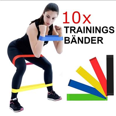 10 x Fitnessbänder Pilates YOGA Sport Gummiband Gymnastikband Trainings Bänder