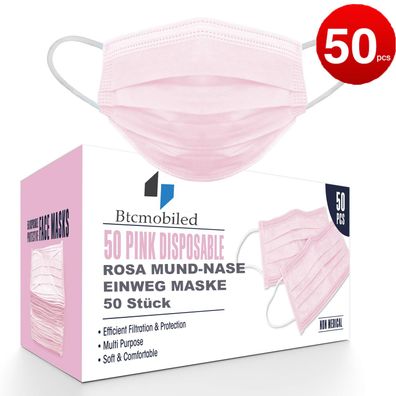 50 Stück ROSA Maske 3-lagig Schutz Maske Einwegmaske Bedeckungsmaske DE
