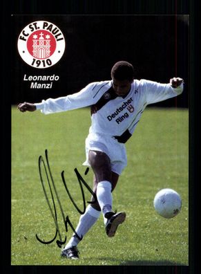 Leonard Manzi Autogrammkarte FC St Pauli Hamburg 1990-91 Original Signiert