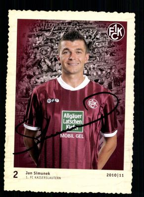 Jan Simunek Autogrammkarte 1 FC Kaiserslautern 2010-11 Original Signiert