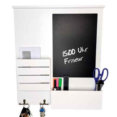 Wandorganizer 'Blackboard' mit Tafel Ablagen Haken Wandablage Wandboard - Weiß