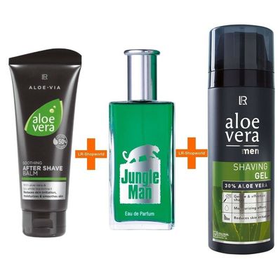 LR Jungle Man Eau de Parfum + Aloe Vera Men Shaving Gel + After Shave Balm Set