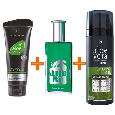 LR Jungle Man Eau de Parfum + Aloe Vera Men Shaving Gel + Anti-Stress Face Cream