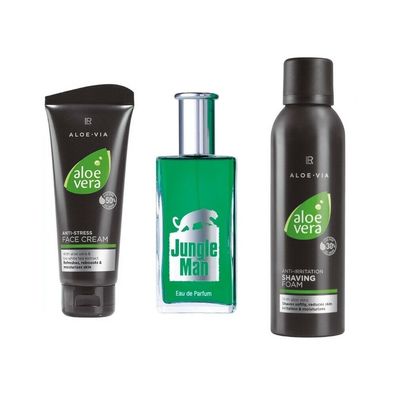 LR Jungle Man Shave Set Parfum + Aloe Vera Shaving Foam+ Anti-Stress Face Creme