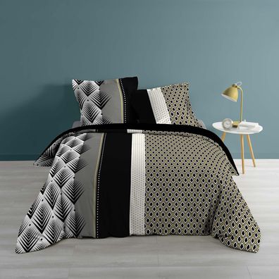 3tlg. Bettwäsche 240x220cm modern grau Muster Baumwolle Bettdecke Übergröße Bett