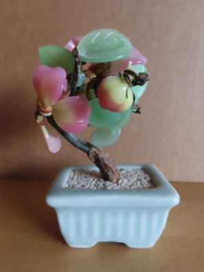 Glasbäumchen Baum Apfelbaum Frucht + Blätter aus Glas rosa/ grün/ ca.10 cm hoch