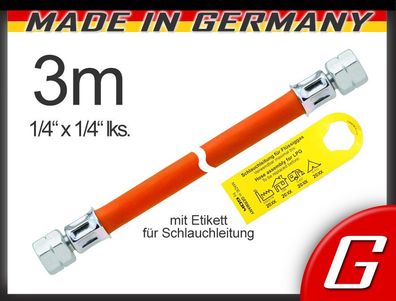 GOK MD Gasschlauch 3 m (300 cm) 1/4 Zoll Gas-Schlauch Propan Gaskocher 1/4" lks.