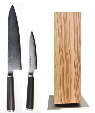 3 teiliges Messerset Kochmesser, Allzweckmesser, Messerblock in Olive oder Wenge
