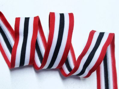 Galonband "rot-weiß-schwarz", Galonstreifen, Jerseyband, 2,5 cm breit