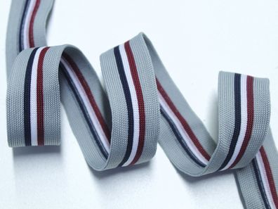 Galonband "grau- weiß-bordeaux-blau", Galonstreifen, Jerseyband, 2,5 cm breit