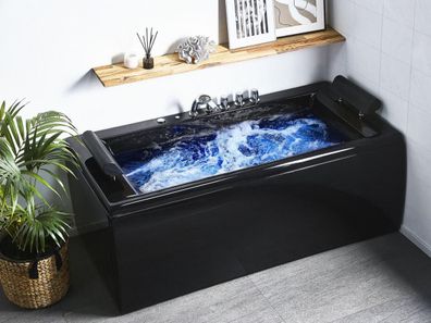 Whirlpool Badewanne Manhattan schwarz mit 14 Massage Düsen LED Eckwanne Luxus günstig