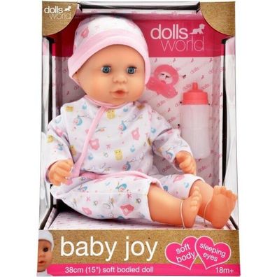 Dollsworld Baby Joy Gold Puppe für Kleinkinder mit Flasche und Schnuller 38 cm