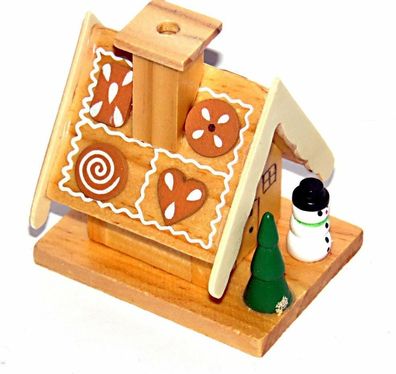 Räucherfigur Mini Räucherhaus Pfefferkuchenhaus aus Holz " 2 Farben 7x7 cm