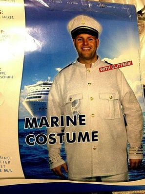 Fasching Herren Marine Kostüm " Matrose " 3-teilig mit Glittereffekt Gr. M/ L