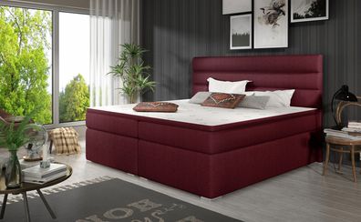 Boxspringbett Schlafzimmerbett FESTO 140x200cm Stoff Malmo Weinrot