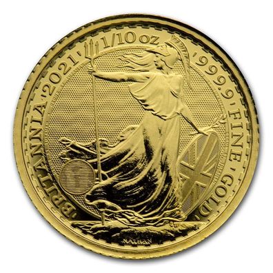 Royal Mint Großbritannien Britannia 2021 1/10 oz 999.9 Gold Goldmünze 10 Pound