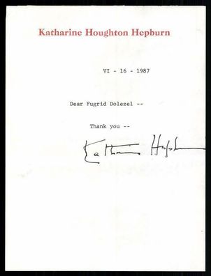 Katharine Hepburn Brief Original Signiert 15x20,5 ## G 10384