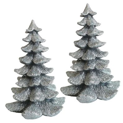 2x Deko Tanne silber beglittert 11x15 cm Tannenbaum Figur Winter Weihnachten