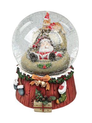 Schneekugel mit Spieluhr 13,5x10 Weihnachtsmann mit Katze Weihnachtsdekoration