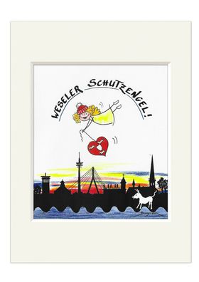 Bild Weseler Schutzengel mit Stadtsilhouette 30x24 Skyline Kunstdruck H. Brosien