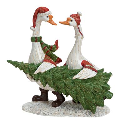 Dekofigur Gänsepaar mit Tannenbaum 15x15 cm Gänse Zierfigur Figur Weihnachtsdeko