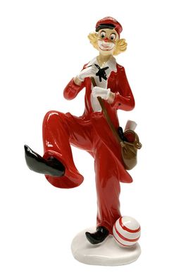 Dekofigur Clown mit Ball und Tasche rot weiß 25 cm Figur Karneval Köln Harlekin